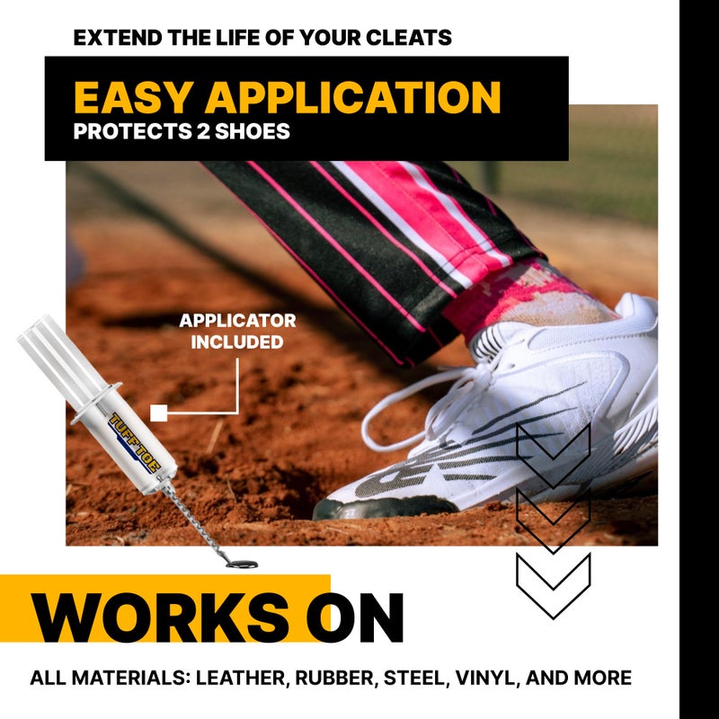 Tuff Toe Pro Cleat Saver Adhesive, Softball & Baseball Cleat Cover Toe Protectors for Shoes & Cleats - Waterproof Protective Layer & Shoe Repair Kit for Baseball & Softball Cleats - Covers 2 Shoes, Black Color - Image 3